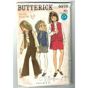 VTG CUT Sewing Pattern Butterick 5379 Girls Dress Blouse Vest Skirt Pants Size 1